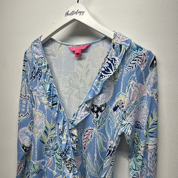 Lilly Pulitzer Jessalynne Wrap Romper V-Neck Peri Lapis Lantern Light Blue Small - Picture 9 of 13